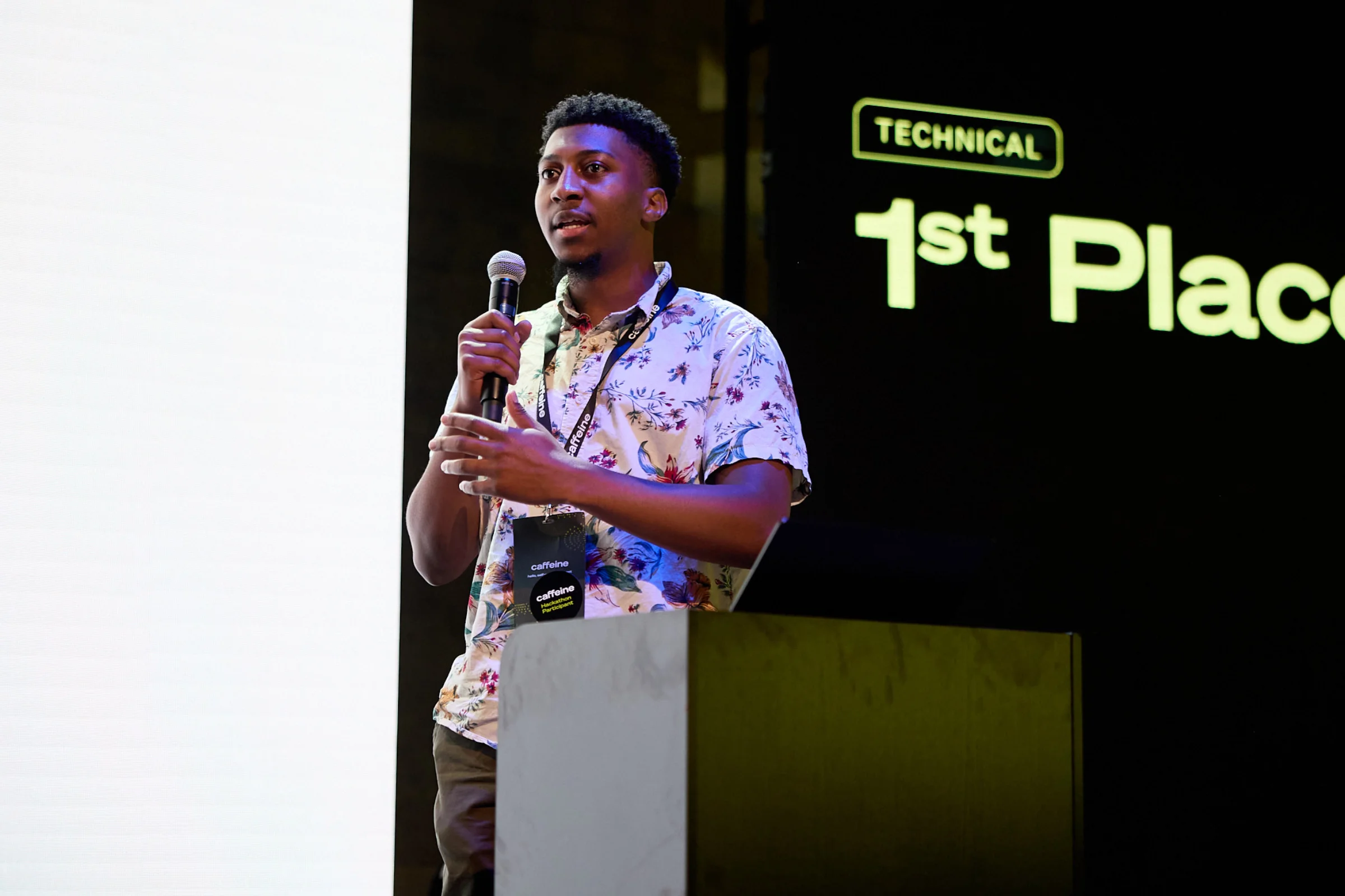 Daryl presenting at the Caffeine AI hackathon